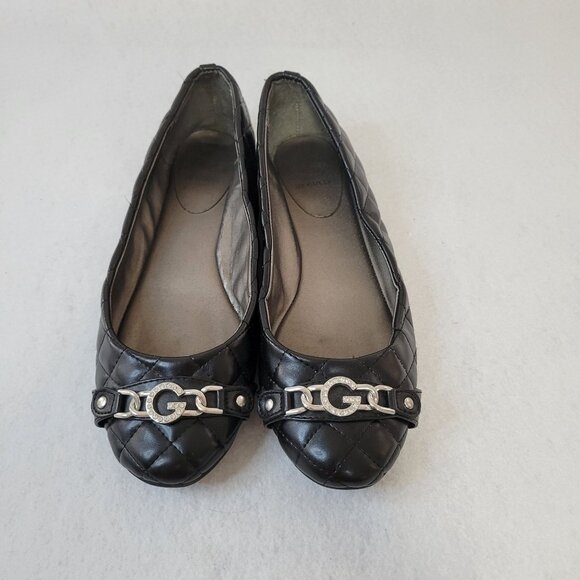 Black Quilted Guess Flats With G Logo & Rhinestones Women's Size 9M - Picture 7 of 7
